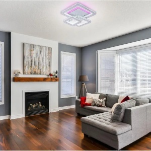 Lustra LED cu telecomanda si cristal LEILA 154W, 3 Patrate, lumina Rece/Calda/Neutra, Dimabila, Alb Crom Lucios - Img 2