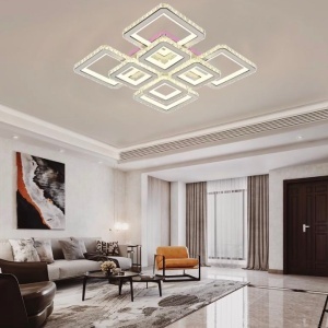 Lustra LED cu telecomanda si cristal LEILA 237W, 8 Patrate, lumina Rece/Calda/Neutra, Dimabila, Alb Crom Lucios - Img 1