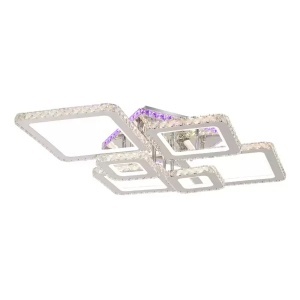 Lustra LED cu telecomanda si cristal NOVA RHOMBA RGB 178W, 6 Patrate, lumina Rece/Calda/Neutra, Dimabila, Crom Lucios - Img 2