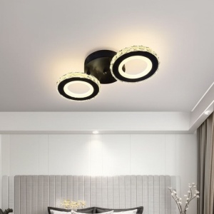 Lustra LED cu telecomanda si cristal NOVA ROTONDA 29W, 2 Cercuri, lumina Rece/Calda/Neutra, Dimabila, Negru - Img 1