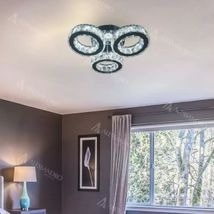 Lustra LED cu telecomanda si cristal TIMOTEI 30W, 3 Cercuri, lumina Rece/Calda/Neutra, Dimabila, Crom Lucios Negru - Img 1