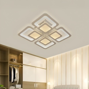 Lustra LED cu telecomanda SUSAN 77W, 4 Patrate, lumina Rece/Calda/Neutra, Dimabila, Alb - Img 1