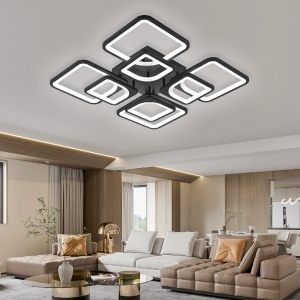 Lustra LED cu telecomanda ZOE, 8 Patrate, 130W, Lumina Rece/Calda/Neutra, Dimabila, Negru - Img 1