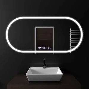 Oglinda LED Ovala, 80x50cm, Altera Senzor MotionGlow Marcello, Sistem Dezaburire, Ceas & Termometru, Dimabila - Img 1