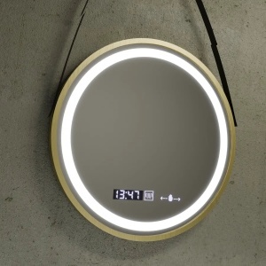 Oglinda LED Rotunda, 60cm, Celeste Royale Gold Eleve MotionGlow Marcello, Sistem Dezaburire, Ceas & Termometru, Dimabila - Img 2