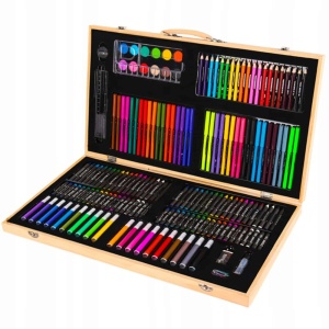 Set 180 piese pentru desen pentru copii sau adulti, creioane colorate, vopsele si markere, cu geanta de transport din LEMN MASIV, model AVX-WT-ART-10 - Img 3
