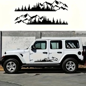 Set 2 stickere autoadezive pentru vehicule Off Road, model "Forest & Mountains", dimensiune 100 x 20 cm, culoare Neagra - Img 1