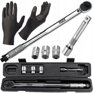 Set cheie dinamometrica din otel/crom, 1/2 inch, reglabila 28-210 Nm, cu 3 tubulare incluse si manusi - Img 1