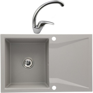 Set chiuveta bucatarie CasaBlanca Nera granit cu 1 cuva + baterie BRI4A, gri - Img 1