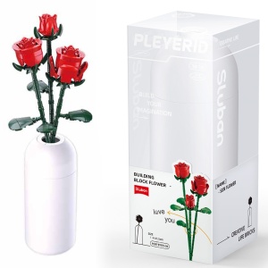 Set de Constructie Flowers, 258 piese, Trandafir Rosu - Sluban - Img 1