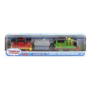 THOMAS LOCOMOTIVA MOTORIZATA PERCY BRAKE CAR BRUNO CU 2 VAGOANE - Img 1