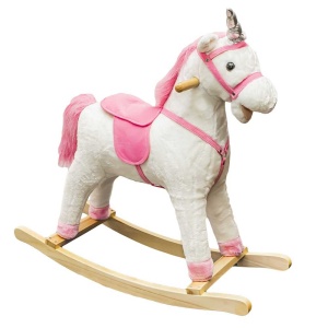 Unicorn balansoar, lemn + plus, roz, 78x28x68 cm - Img 1
