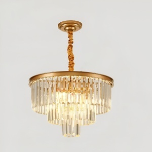 Candelabru Cristal CHAMBORD Petito 3xE14, Diametru 28cm, Auriu Mat, Inaltime Reglabila - Img 1