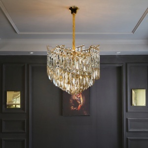 Candelabru Cristal TOPKAPI Nobile 6xE14, Diametru 40cm, Auriu Lucios, Inaltime Reglabila - Img 1