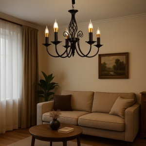Candelabru Perla, 5xE14, Negru, Inaltime Reglabila - Img 1