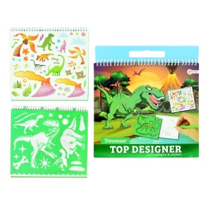 Carnetel de desen cu stickere si sabloane, Dinozauri - Toi-Toys - Img 1