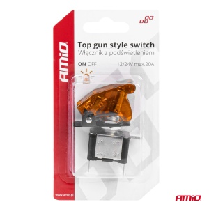 Comutator iluminat (intrerupator) cu protectie, destinatie auto, moto, ATV, SSV, Off-Road, model "TOP GUN", tensiune 12V - 24V, culoare Orange - Img 5