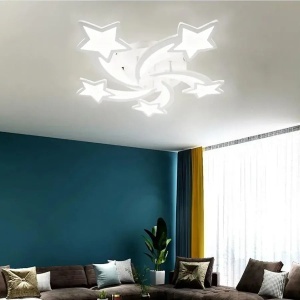 Lustra LED cu telecomanda IPOMOEA 69W, 5 Stele, lumina Rece/Calda/Neutra, Dimabila, Alb - Img 1