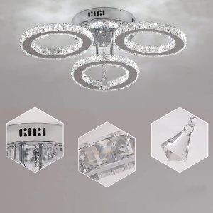 Lustra LED cu telecomanda si cristal ALANUBIS 37W, 3 Cercuri, lumina Rece/Calda/Neutra, Dimabila, Crom Lucios - Img 2