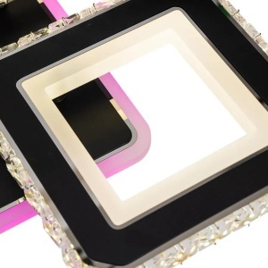 Lustra LED cu telecomanda si cristal LEILA RGB 79W, 4 Patrate, lumina Rece/Calda/Neutra, Dimabila, Negru Crom Lucios - Img 3