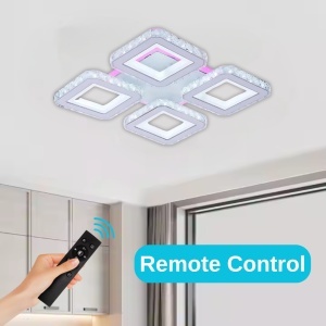 Lustra LED cu telecomanda si cristal LEILA RGB 79W, 4 Patrate, lumina Rece/Calda/Neutra, Dimabila, Alb Crom Lucios - Img 2