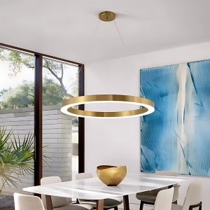 Lustra LED suspendata ANINA 33W, 1 Cerc, lumina Rece/Calda/Neutra, Dimabila, Auriu Lucios Alb, Inaltime Reglabila - Img 1