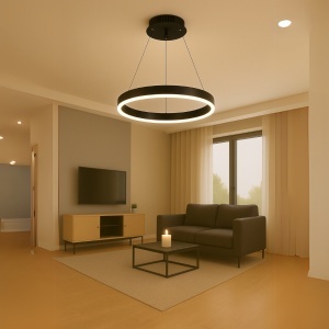 Lustra LED suspendata cu telecomanda ANINA 33W, 1 Cerc, lumina Rece/Calda/Neutra, Dimabila, Negru, Inaltime Reglabila - Img 1