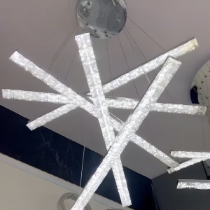 Lustra LED suspendata cu telecomanda si cristal LIBORIA 64W, lumina Rece/Calda/Neutra, Dimabila, Crom Lucios - Img 3