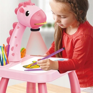 Masa Muzicala de Desen pentru copii cu Proiector, model Girafa, culoare Roz, 24 imagini, AVX-WT-222-2-PINK-GIRAFFE - Img 1
