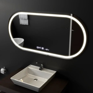Oglinda LED Ovala, 80x50cm, Altera Senzor MotionGlow Marcello, Sistem Dezaburire, Ceas & Termometru, Dimabila - Img 3