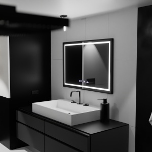Oglinda LED Rectangulara, 120x80cm, Verite Majeste Noir Motion Glow Marcello, Sistem Dezaburire, Ceas & Termometru, Dimabila - Img 1