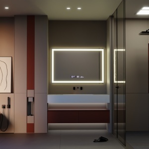 Oglinda LED Rectangulara 120x80cm Verite MotionGlow Marcello, Sistem Dezaburire, Ceas & Termometru, Dimabila - Img 3