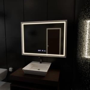 Oglinda LED Rectangulara, 80x60cm, Verite Imperial Silver Motion Glow Marcello, Sistem Dezaburire, Ceas & Termometru, Dimabila - Img 3