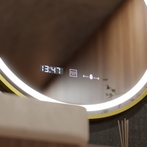 Oglinda LED Rotunda, 60cm, Celeste Royale Gold MotionGlow Marcello, Sistem Dezaburire, Ceas & Termometru, Dimabila - Img 2