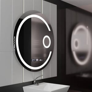 Oglinda LED Rotunda, 70cm, Visio MotionGlow Marcello, Sistem Dezaburire, Ceas & Termometru, Lupa Cosmetica, Dimabila - Img 1