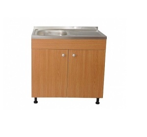 Set Masca Chiuveta Stejar 80 cm X 50 cm X 80 cm, Chiuveta inox cuva stanga, Baterie inox patrat si Sifon scurgere - Img 2