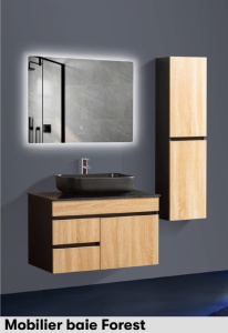 Set Mobilier Baie cu oglinda, lavoar, baterie si sifon de scurgere, MDF, 80 cm, Forest - Img 2