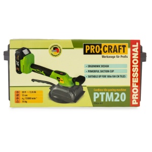 Ventuză pentru gresie pe acumulator PROCRAFT PTM20 1 x acumulator 20V/2Ah, 15.000 vibrații/min - Img 2