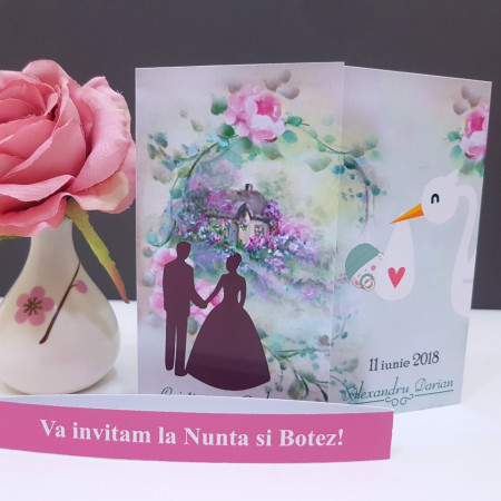 Invitatie 2 in 1 Nunta-Botez Vintage NB12 - Img 3
