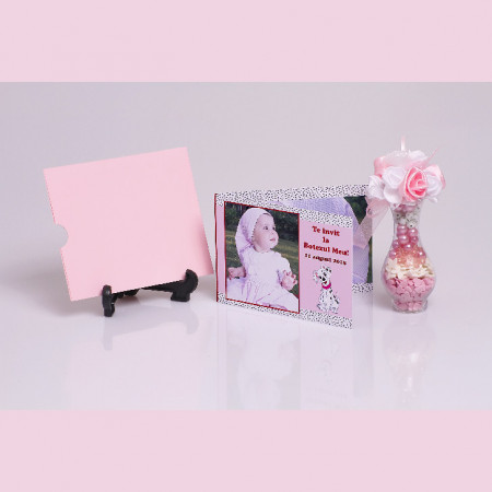 Invitatie Botez Dubla Dalmatian Roz - Img 2