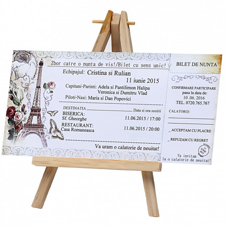 Invitatie Nunta BBS7 Bilet de Calatorie Paris