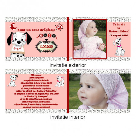 Invitatie Botez Dubla Dalmatian Roz - Img 3