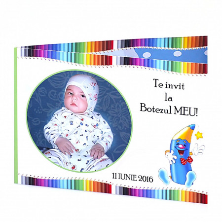 Invitatie Botez Dubla Creioane Colorate