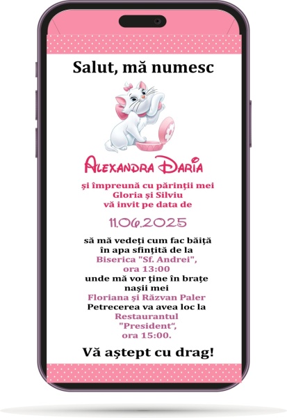 Invitatii Electronice Botez Fetite - Pisicile Aristocrate 2 - Img 5