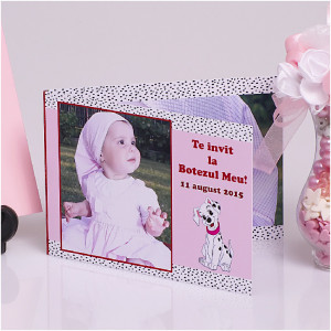 Invitatie Botez Dubla Dalmatian Roz
