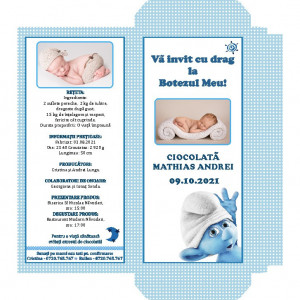 Invitatie Botez Cutie de Ciocolata Strumf 10
