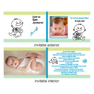 Invitatie Botez Dubla Bebelus Albastru