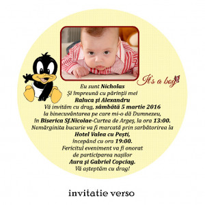 Invitatie Botez Rotunda Duffy Duck - Img 2