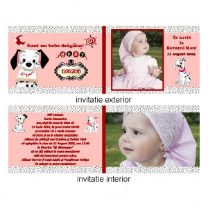 Invitatie Botez Dubla Dalmatian Roz - Img 3