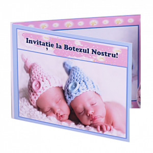 Invitatie Gemeni Dubla Ingeras Bleu-Ingeras Roz